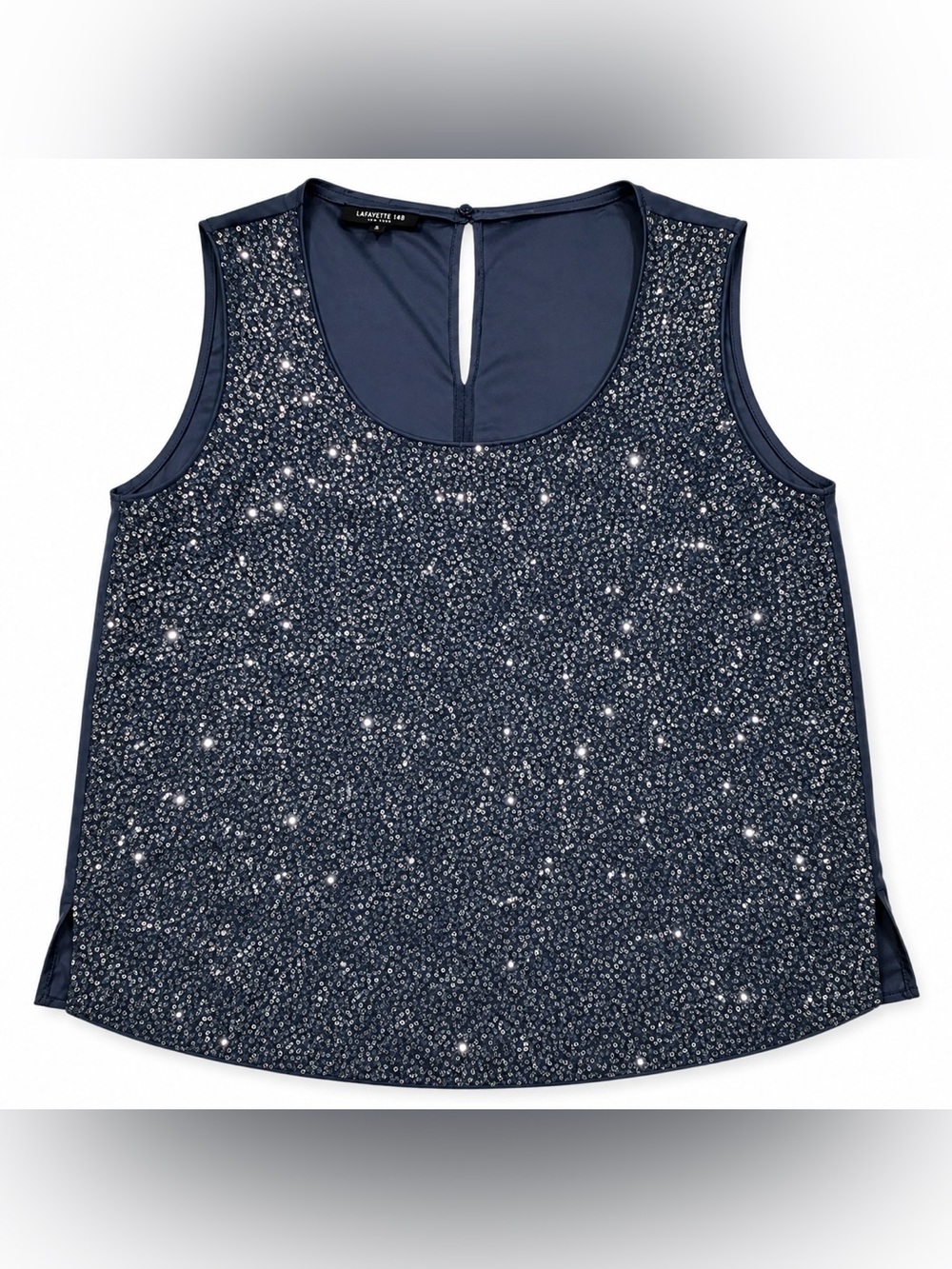 NEW Lafayette 148 New York Navy Sequin Sleeveless Blouse - Picture 2 of 5